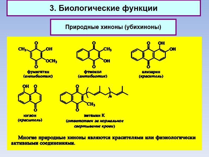 3. Биологические функции Природные хиноны (убихиноны)